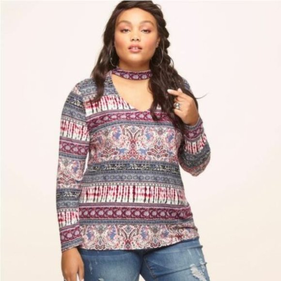 Loralette Wine Paisley Choker Top 3X See $20 DEAL - Picture 1 of 4